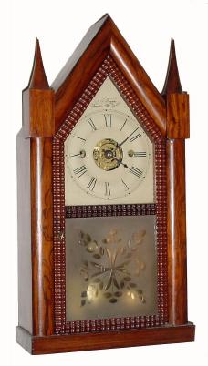 C.1850, Forestville Manufacturing Co. (J.C. Brown), 8-day fusee time/strike/alarm rosewood veneer ripple door steeple clock in very good condition with restoration. — Antique Clocks Price Guide