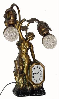 C.1930, A. Schadow &amp; Son, New York, NY, 30-hour mechanical timepiece, with electric lamps, bronze finish, white metal, and in very nice condition. — Antique Clocks Price Guide