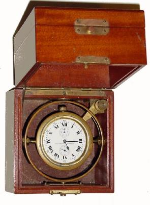 C.1917, Elgin National Watch Co., Father Time gimbaled deck watch. This is a 21 jewel, 18 size, wind indicated, lever set deck watch in a brass tub with gimbals and wooden case. — Antique Clocks Price Guide