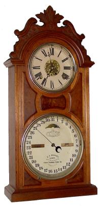C.1878, Ithaca Calendar Clock Co., "No. 8 Shelf Library, Variant", 8-day time/strike/alarm stripped walnut case calendar clock in excellent condition. — Antique Clocks Price Guide