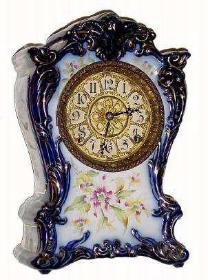 C.1895, F. Kroeber Clock Co., China No. 21, cobalt blue porcelain clock in excellent condition with an original dial. — Antique Clocks Price Guide