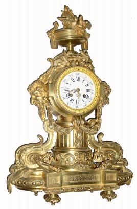 C.1890, French, Fantasy Figural Clock in ormolu and in good condition. — Antique Clocks Price Guide