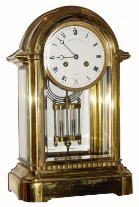 C.1900, French, Brass and glass crystal regulator, 8-day time &amp; strike, in very good condition and merchandised by Theodore &amp; Starr, New York. — Antique Clocks Price Guide