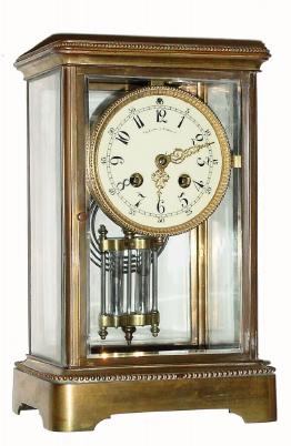 C.1900, French, Marti &amp; Cie, 8-day time/strike crystal regulator. It has a good ivory colored porcelain dial with Arabic numerals. — Antique Clocks Price Guide