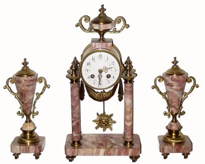 C.1880, French, Marble &amp; Brass, 3-piece mantel set in excellent original condition. — Antique Clocks Price Guide