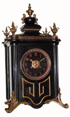 C.1880, French, Black Marble &amp; Bronze  mantel clock, with bronze mounts and finials, and in very good original condition. — Antique Clocks Price Guide
