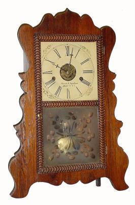 C.1852, E. &amp; A. Ingraham, Bristol, Conn., 30-hour time/strike scroll front shelf clock. — Antique Clocks Price Guide