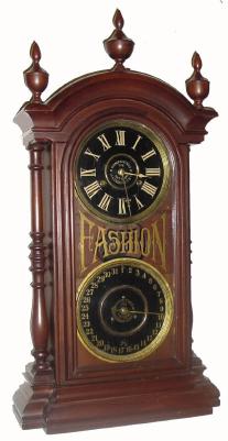 C.1890, National Calendar Clock Co., (Mfd by New Haven for), 8-day time/strike/calendar shelf clock. — Antique Clocks Price Guide