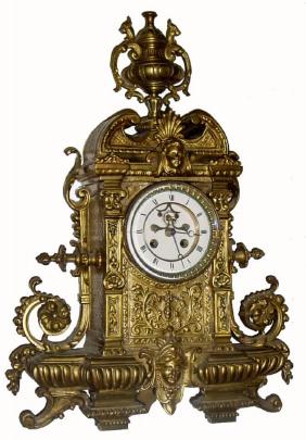 C.1890, French, Brass Architectural Clock, in good original condition. This is a large, heavy and well detailed case, typical of the fancy designs late in the Victorian era. — Antique Clocks Price Guide