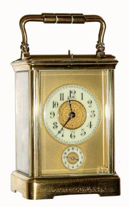 C.1900, French, Brass Cased Carriage Clock, quarter striking, with alarm and repeat, as found from storage. — Antique Clocks Price Guide