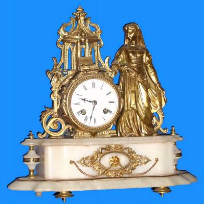 C.1890, Japy Freres, gilt spelter and onyx figural mantel clock, 8-day time/strike, in very clean restored condition. — Antique Clocks Price Guide