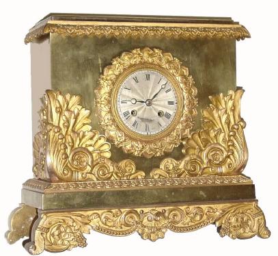 C.1840, Japy Freres, gilt figural clock base, 8-day time/strike, silk suspension. — Antique Clocks Price Guide