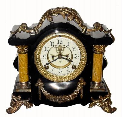 C.1904, Ansonia Clock Co., "Toulon", 8-day time/strike enameled iron case mantel clock in beautifully restored condition. — Antique Clocks Price Guide