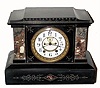 C.1886, Seth Thomas Clock Co., "Marble No. 104", 8-day time/strike black and contrasting marble mantel clock in good condition