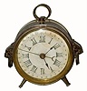 C.1883, Ansonia Clock Co., 30-hour time/calendar in a round nickeled case.