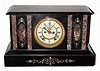 C.1900, Ansonia Clock Co., 8-day time/strike, open escapement black and marble mantel clock in good condition 