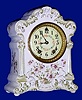 C.1898, William L. Gilbert Clock Co., "No. 403", 8-day time/strike porcelain mantel clock in good condition, except as noted.