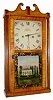 C.1820, F. & E. Sanfords, Goshen, Conn., 30-hour Torrington wood movement time & strike pillar and scroll clock.