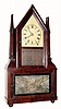 C.1845, Birge & Fuller, Bristol, Conn., wagon spring, 8-day mahogany steeple on frame with candle finials (4) in very nice condition with an original finish.