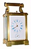 C.1900, French, Brass Cased Carriage Clock, Grand Sonnerie, in an elegant block style case, with a good porcelain dial with blue Roman numerals and red Arabic 5 minute markers.