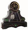 C.1890, French, Large Black Marble mantel clock in good condition. The case is quite attractive, with 6 jade inserts (one is in the dial center) and incising in the flat panels. 
