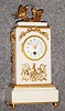 C.1890, French, White Marble & Ormolu figural clock, "LOVE BIRDS", small size for a ladies' desk or dressing table, and in good restored condition.