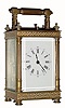 C.1900, French, Brass Cased Carriage Clock,  time, strike & repeat, in a nice column case with bands of embossed brass trim at top and bottom.