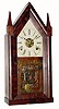 C.1845, Unknown, fusee steeple clock, 30-hour time & strike. This is the rare 3/4 size mahogany veneered narrow case with some minor veneer repair and small chips in various places.