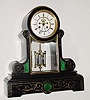 C.1890, French, black marble with green malachite inserts mantel clock, 8-day time/strike.