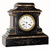 C.1900, French, black marble mantel clock, 8-day time/strike, with contrasting marble in good condition. 