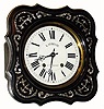 C.1890 French Comptoise, 8-day time/strike bakers clock in very nice condition with original finish, black painted case with mother-of-pearl inlay. 
