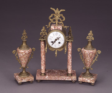 A FRENCH MARBLE AND ORMOLU CLOCK GARNITURE, Late 19th century. — Antique Clocks Price Guide