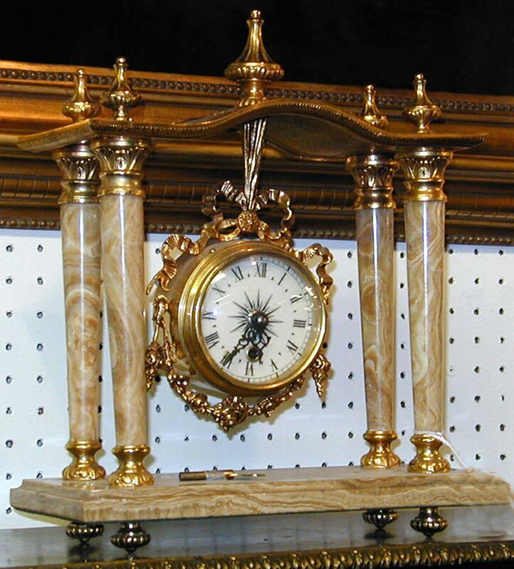 A LOUIS XVI STYLE GILT BRONZE MOUNTED ONYX MANTEL CLOCK. — Antique Clocks Price Guide