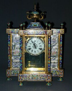 A CHINESE CLOISONNE, PORCELAIN AND BRASS MANTEL CLOCK, 20th century, bearing label 'Made in the People's Republic of China'. — Antique Clocks Price Guide