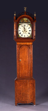 AN ENGLISH PROVINCIAL INLAID OAK LONGCASE CLOCK, signed "JA'S. WELCH./Houghton le Spring.", second quarter 19th century. — Antique Clocks Price Guide