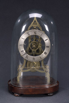 A BRASS SKELETON CLOCK WITH GLASS DOME, 19th century. — Antique Clocks Price Guide