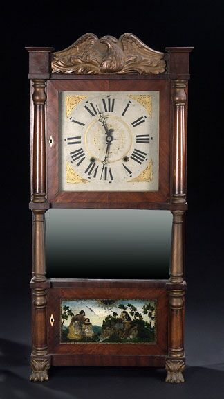 CLASSICAL MAHOGANY, GILTWOOD AND MAHOGANY VENEER SHELF CLOCK, Manufactured by Atkins &amp; Downs for George Mitchell; Bristol Connecticut, circa 1825. — Antique Clocks Price Guide