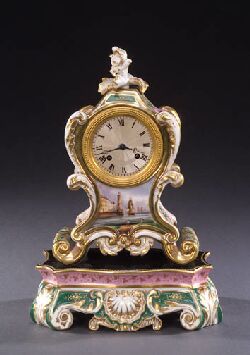 A PARIS PORCELAIN PINK AND GREEN-GROUND MANTEL CLOCK, late 19th century. — Antique Clocks Price Guide