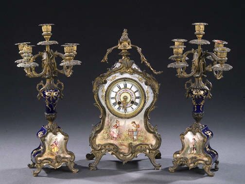 A FRENCH GILT METAL-MOUNTED THREE-PIECE CLOCK GARNITURE, movement by Japy &amp; Cie, late 19th century. — Antique Clocks Price Guide