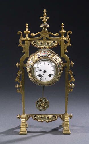 A FRENCH CHAMPLEVE ENAMEL MANTEL CLOCK, mid-19th century, movement by Vincenti. — Antique Clocks Price Guide