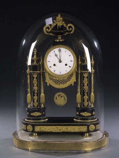 A LOUIS XVI ORMULU AND SLATE MANTEL CLOCK WITH GLASS DOME, circa 1800. — Antique Clocks Price Guide