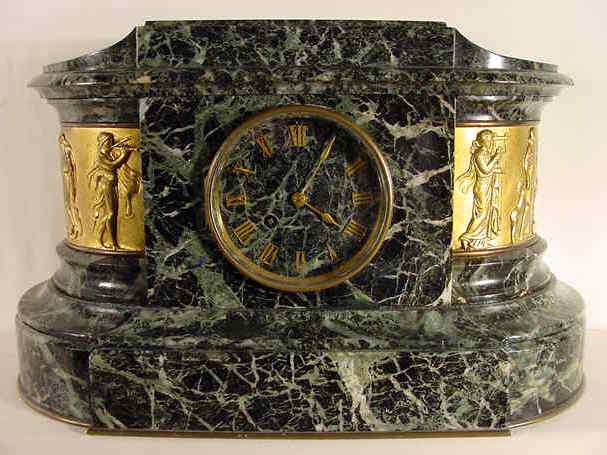Heavy green variegated marble table clock — Antique Clocks Price Guide