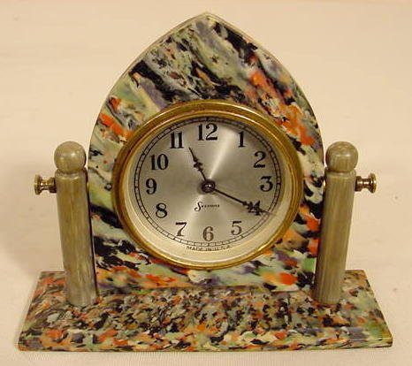 Sessions Deco plastic dresser clock: time only, swivels. — Antique Clocks Price Guide