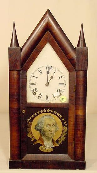 Washington steeple clock: Brewster &amp; Ingraham case with Gilbert works, — Antique Clocks Price Guide