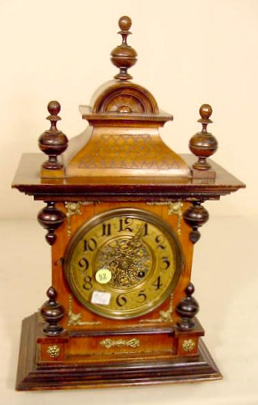 Walnut &amp; mixed wood bracket style clock: — Antique Clocks Price Guide