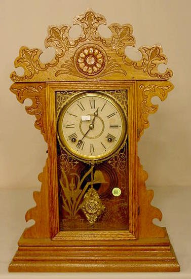 Welch oak &amp; mixed wood parlor clock. — Antique Clocks Price Guide