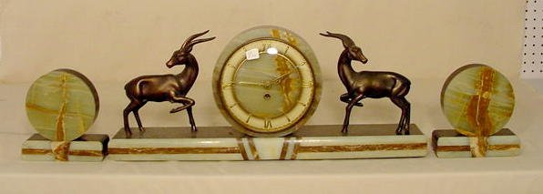 3 Piece onyx &amp; bronzed deco figural clock set: — Antique Clocks Price Guide