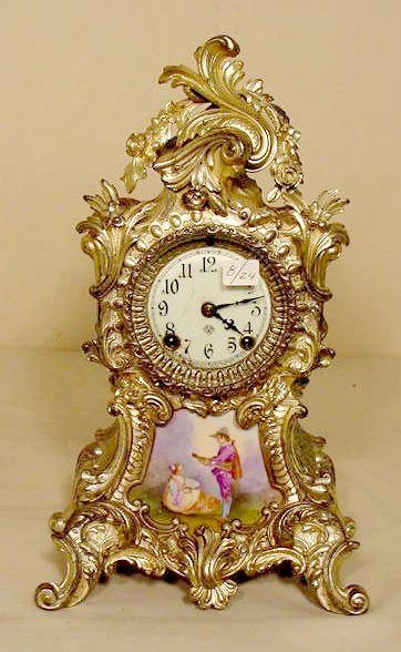Ansonia silver plated [?] metal case clock — Antique Clocks Price Guide