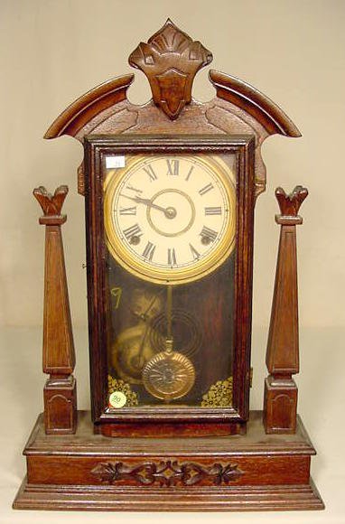 Walnut &amp; mixed wood parlor clock. — Antique Clocks Price Guide