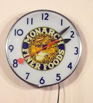 Telechron Monarch Foods advertising electric clock. — Antique Clocks Price Guide